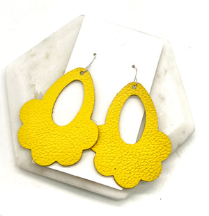 Yellow Flourish Leather Earrings