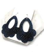 Black Pebbled Flourish Leather Earrings