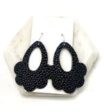 Black Pebbled Flourish Leather Earrings