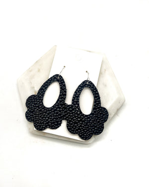 Black Pebbled Flourish Leather Earrings