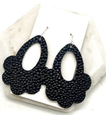 Black Pebbled Flourish Leather Earrings