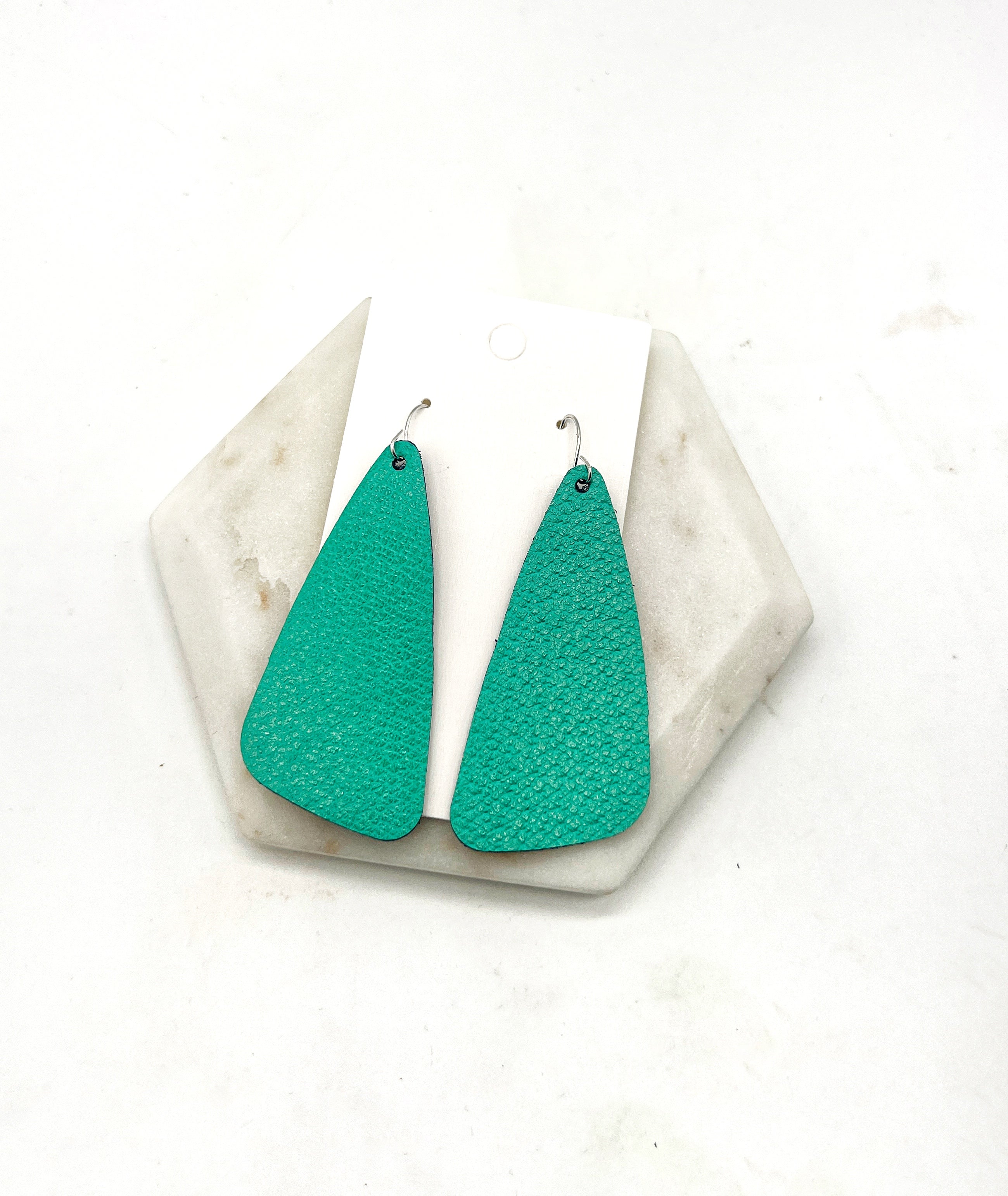 Green Leather Accent Earrings