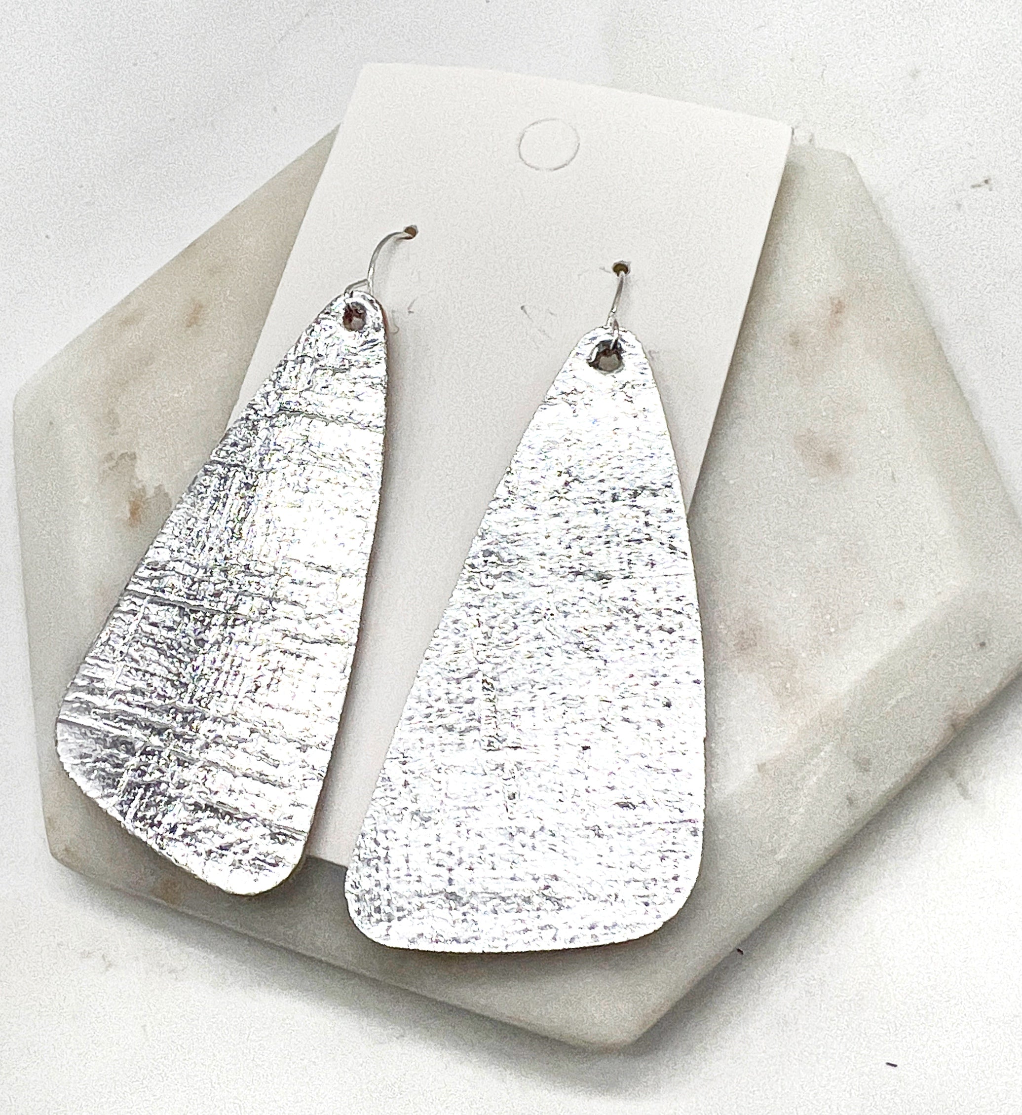 Silver Corkleather Accent Earrings