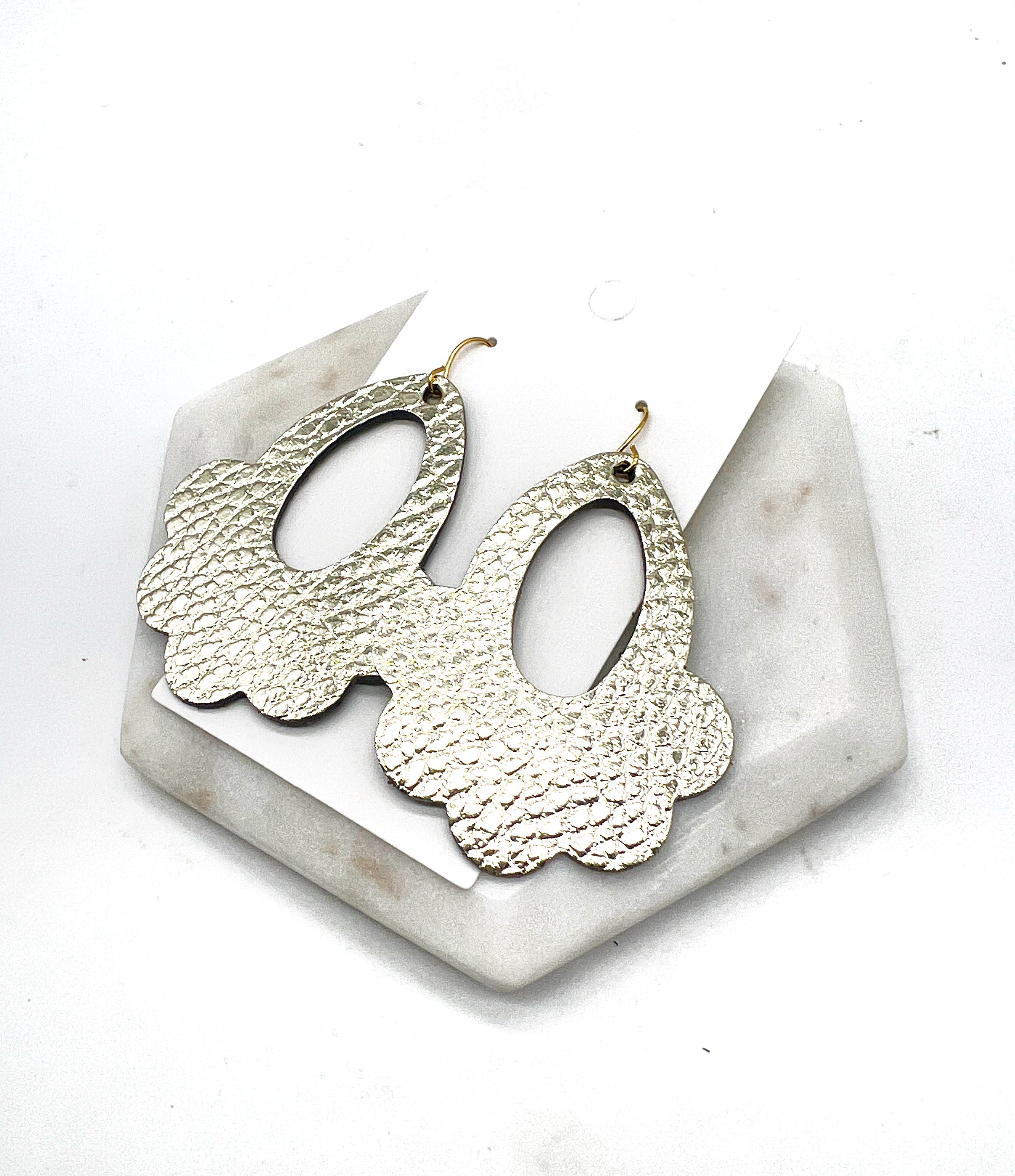 Gold Flourish Leather Earrings