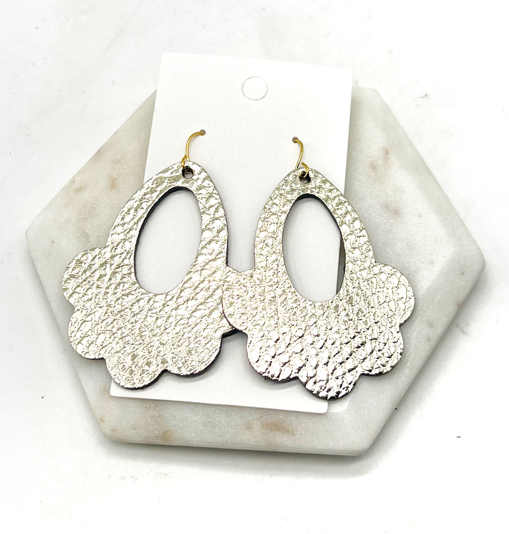 Gold Flourish Leather Earrings