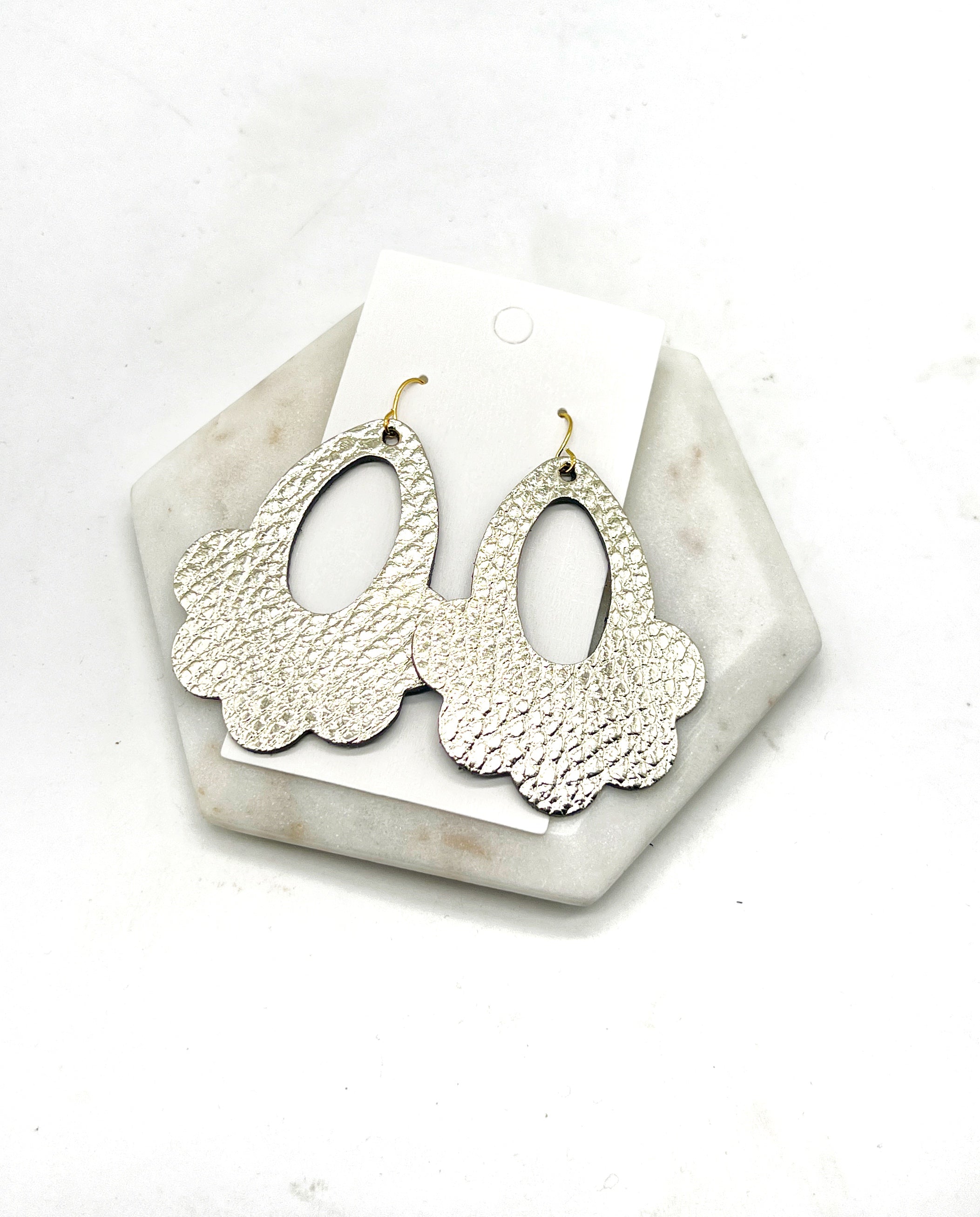 Gold Flourish Leather Earrings