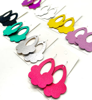 Hot Pink Flourish Leather Earrings