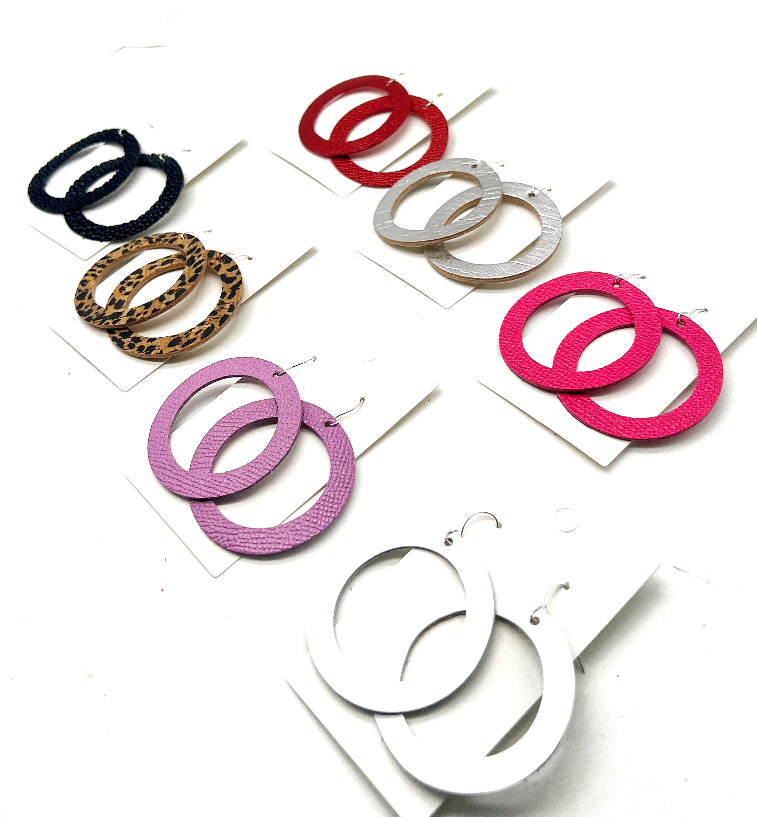 Hot Pink Leather Hoop Earrings