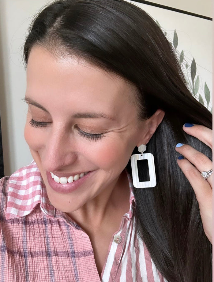 White Iridescent Rectangle Acrylic Earrings