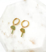 Palm Tree Rhinestone Huggie Hoop Earrings