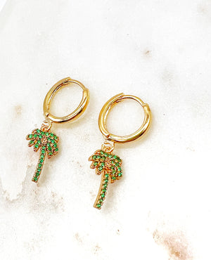 Palm Tree Rhinestone Huggie Hoop Earrings