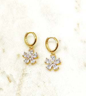 CZ Flower Huggie Hoop Earrings