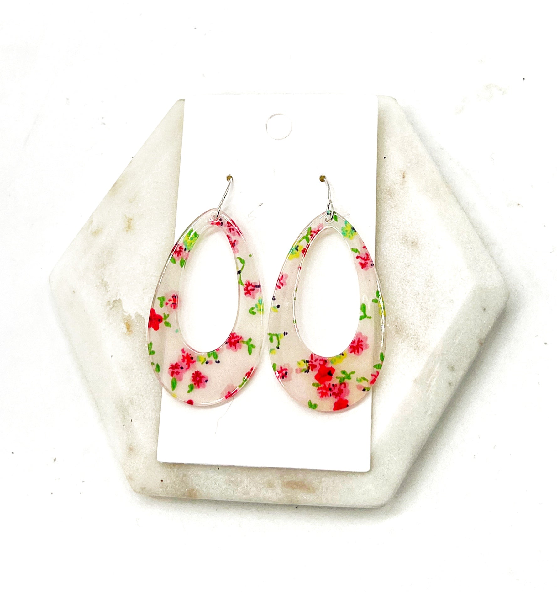 Floral Acrylic Teardrop Earrings