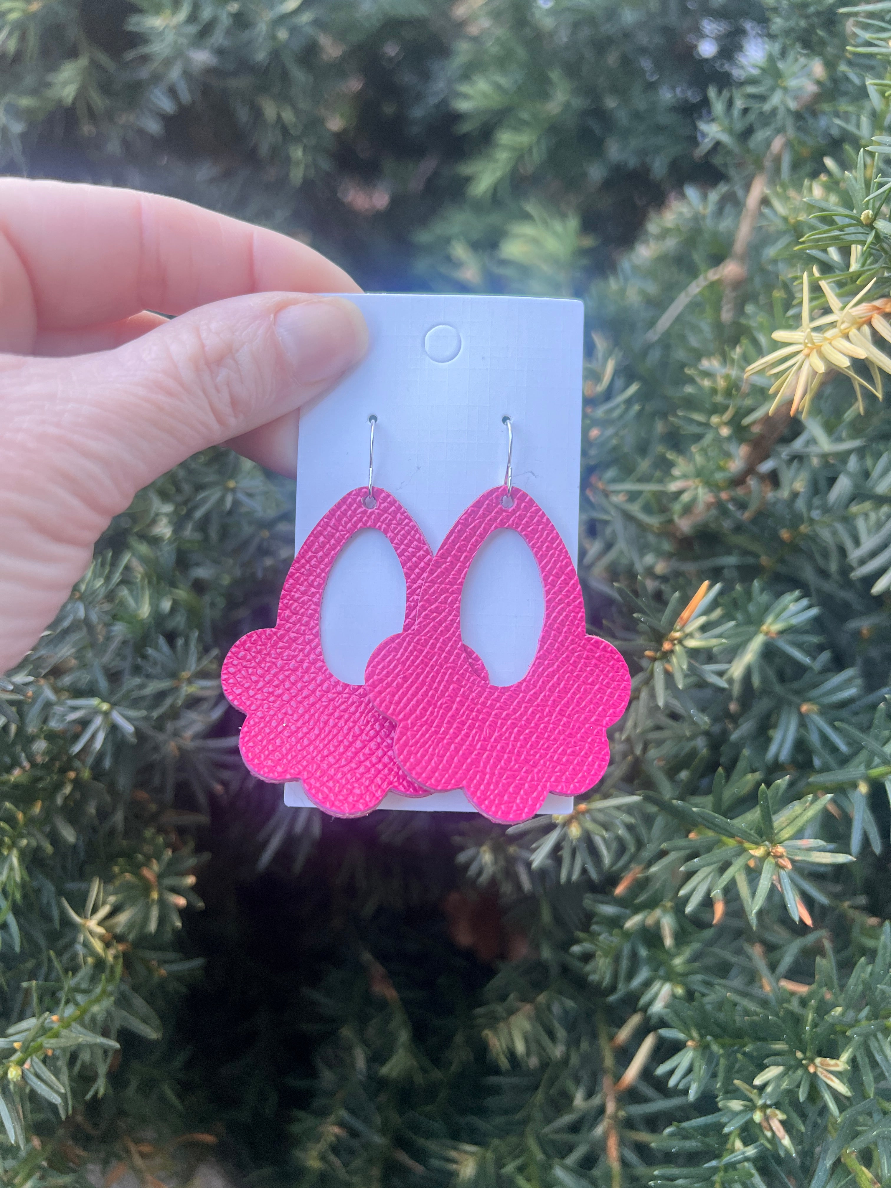 Hot Pink Flourish Leather Earrings