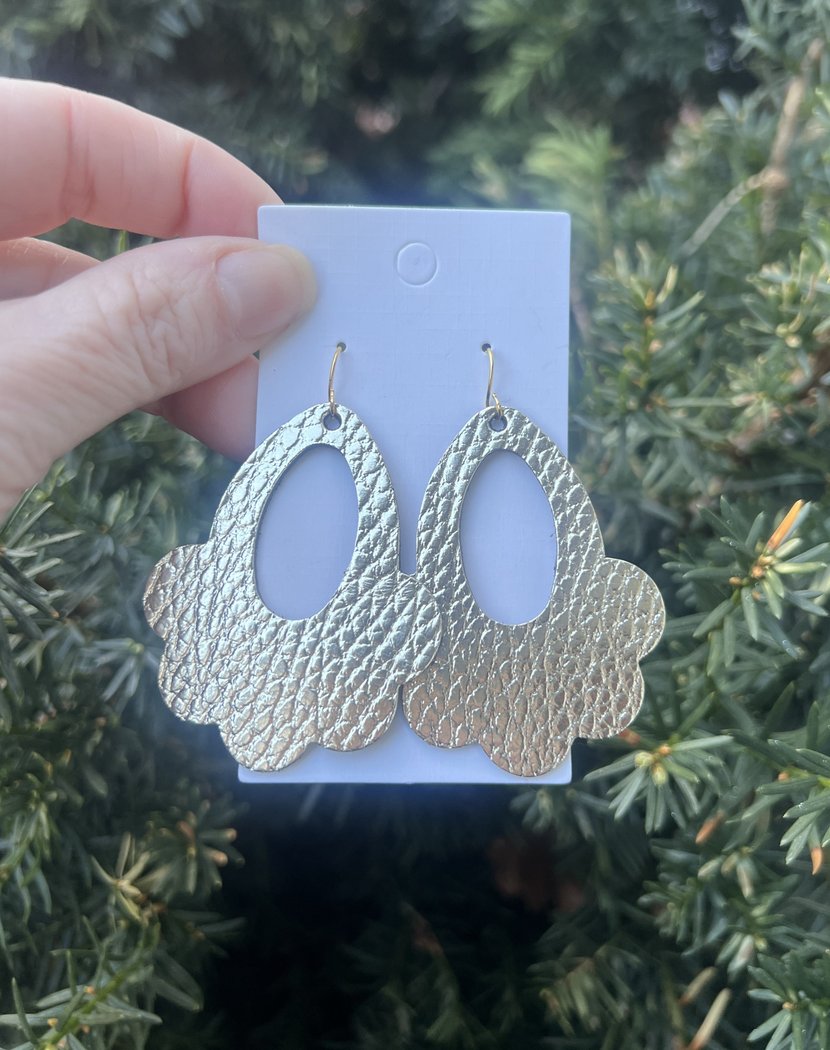 Gold Flourish Leather Earrings