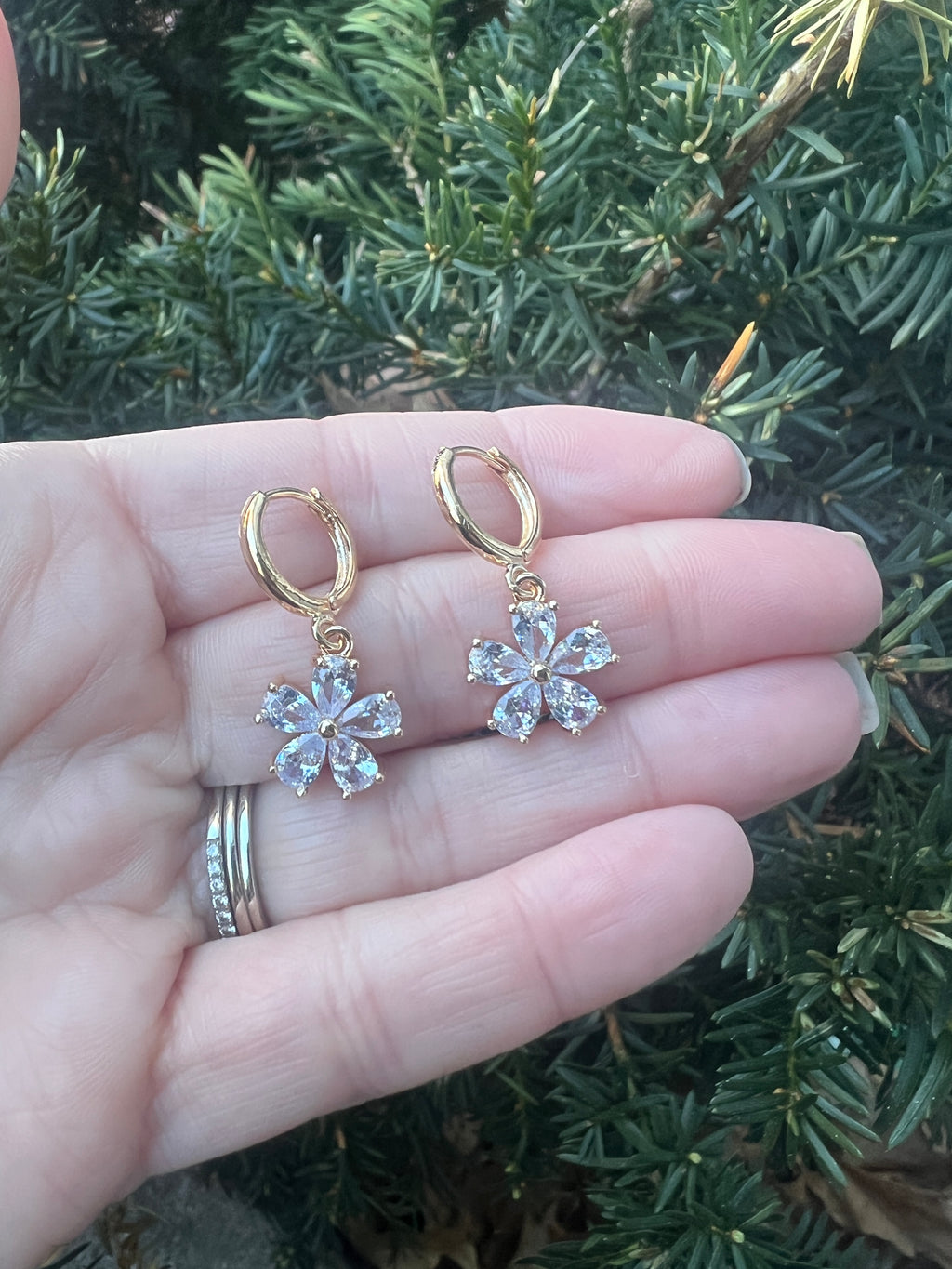 CZ Flower Huggie Hoop Earrings