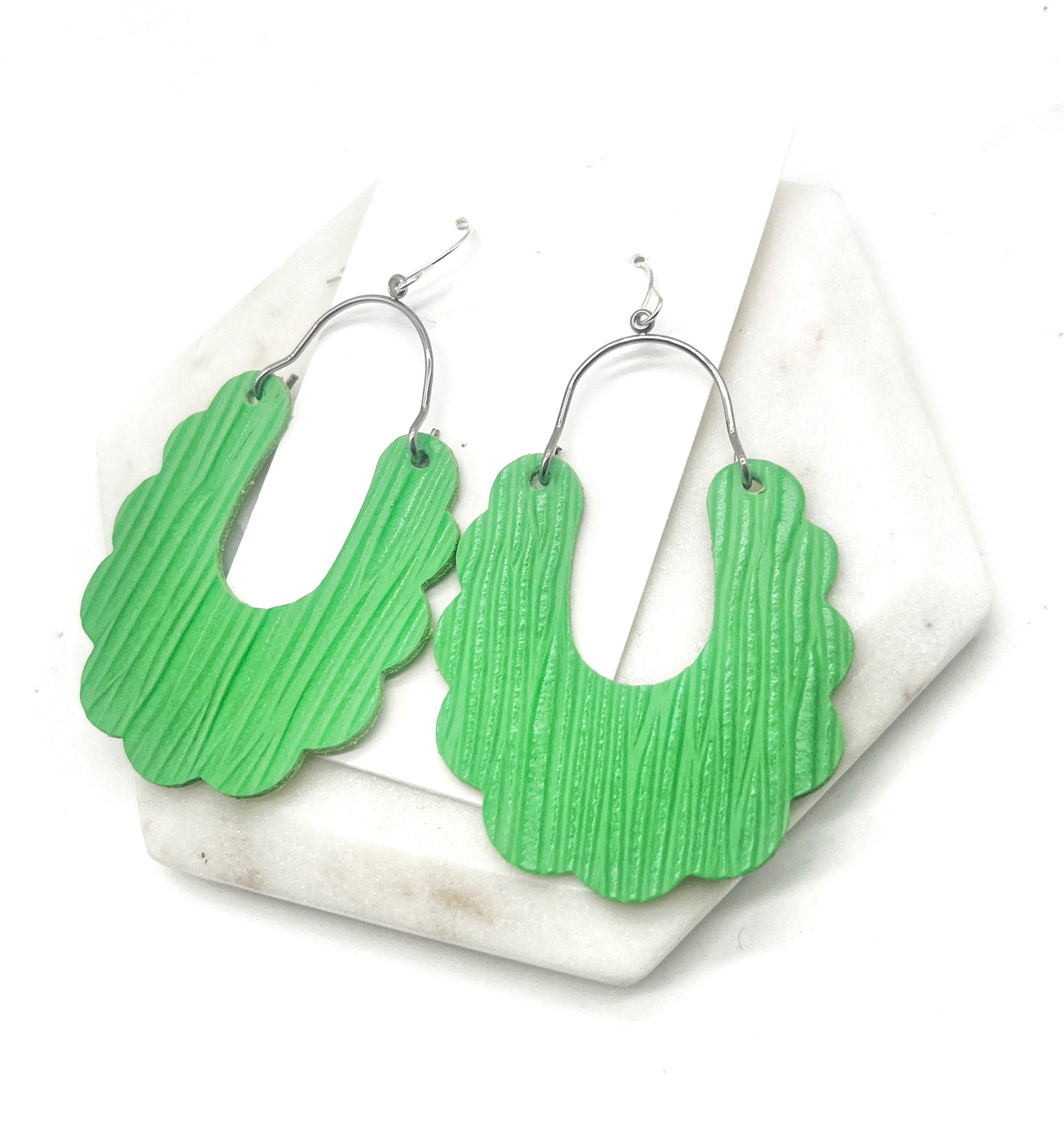 Lime Green Dahlia Leather Earrings