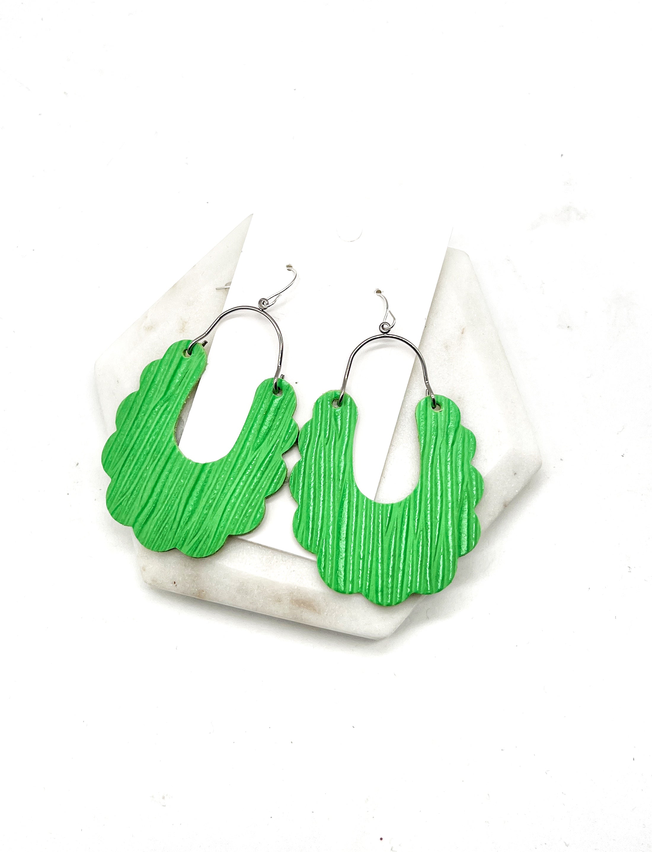 Lime Green Dahlia Leather Earrings