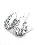 Black White Plaid Dahlia Corkleather Earrings