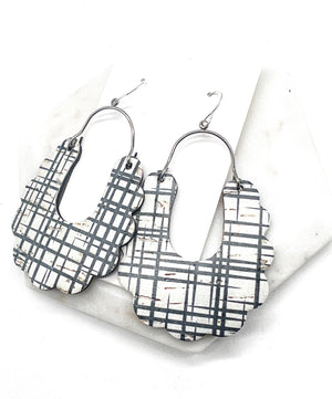 Black White Plaid Dahlia Corkleather Earrings