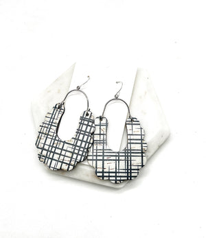 Black White Plaid Dahlia Corkleather Earrings