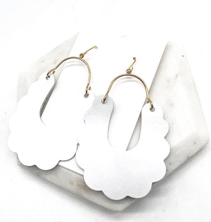 White Dahlia Leather Earrings