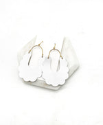 White Dahlia Leather Earrings