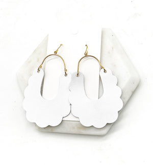 White Dahlia Leather Earrings