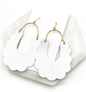 White Dahlia Leather Earrings