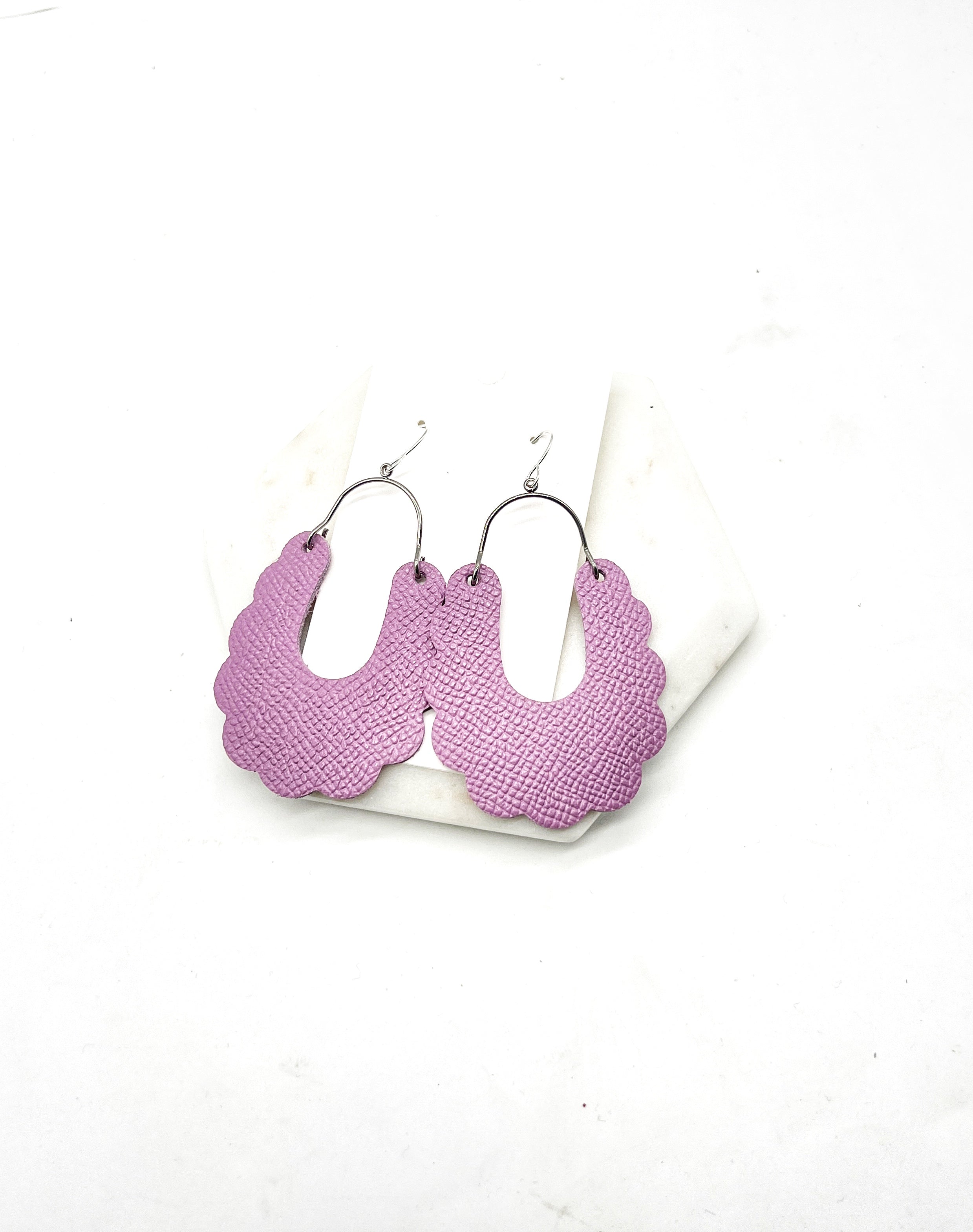 Lilac Dahlia Leather Earrings