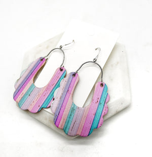 Lilac Stripes Dahlia Corkleather Earrings