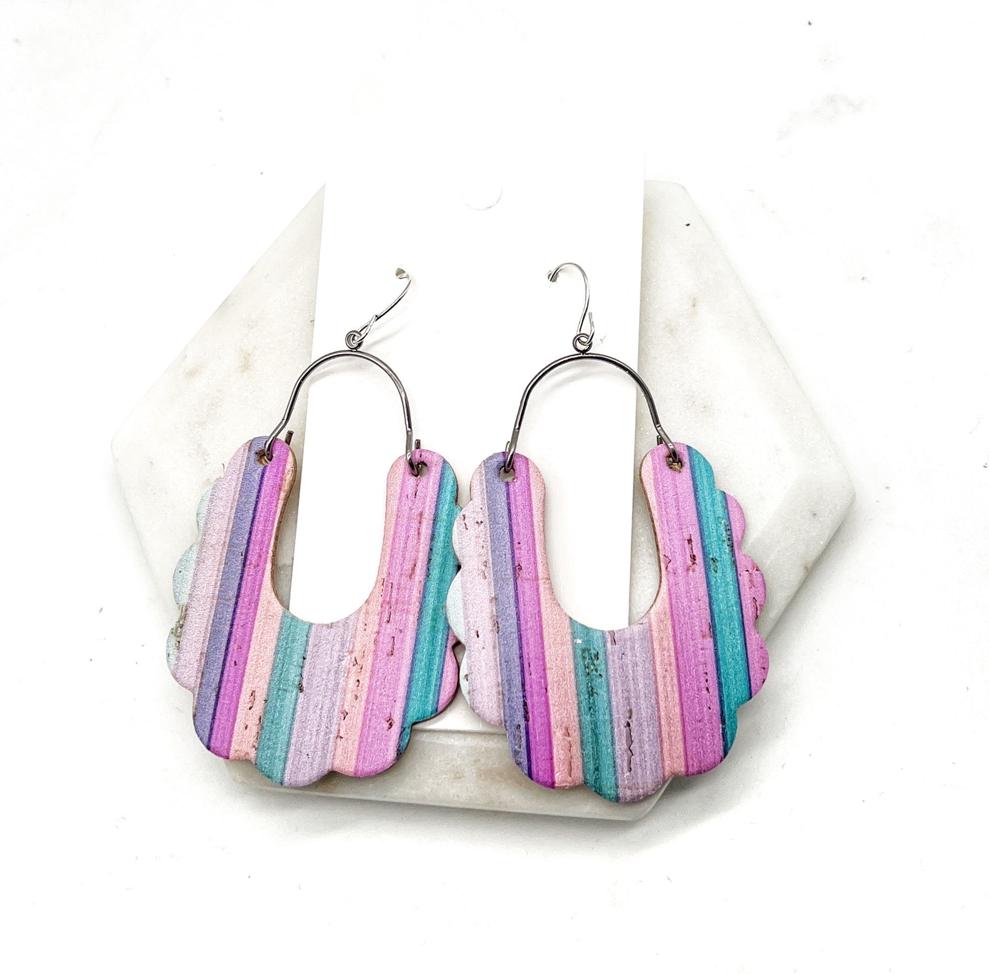 Lilac Stripes Dahlia Corkleather Earrings