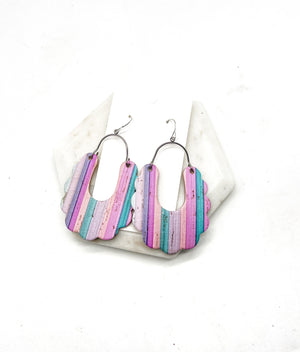 Lilac Stripes Dahlia Corkleather Earrings