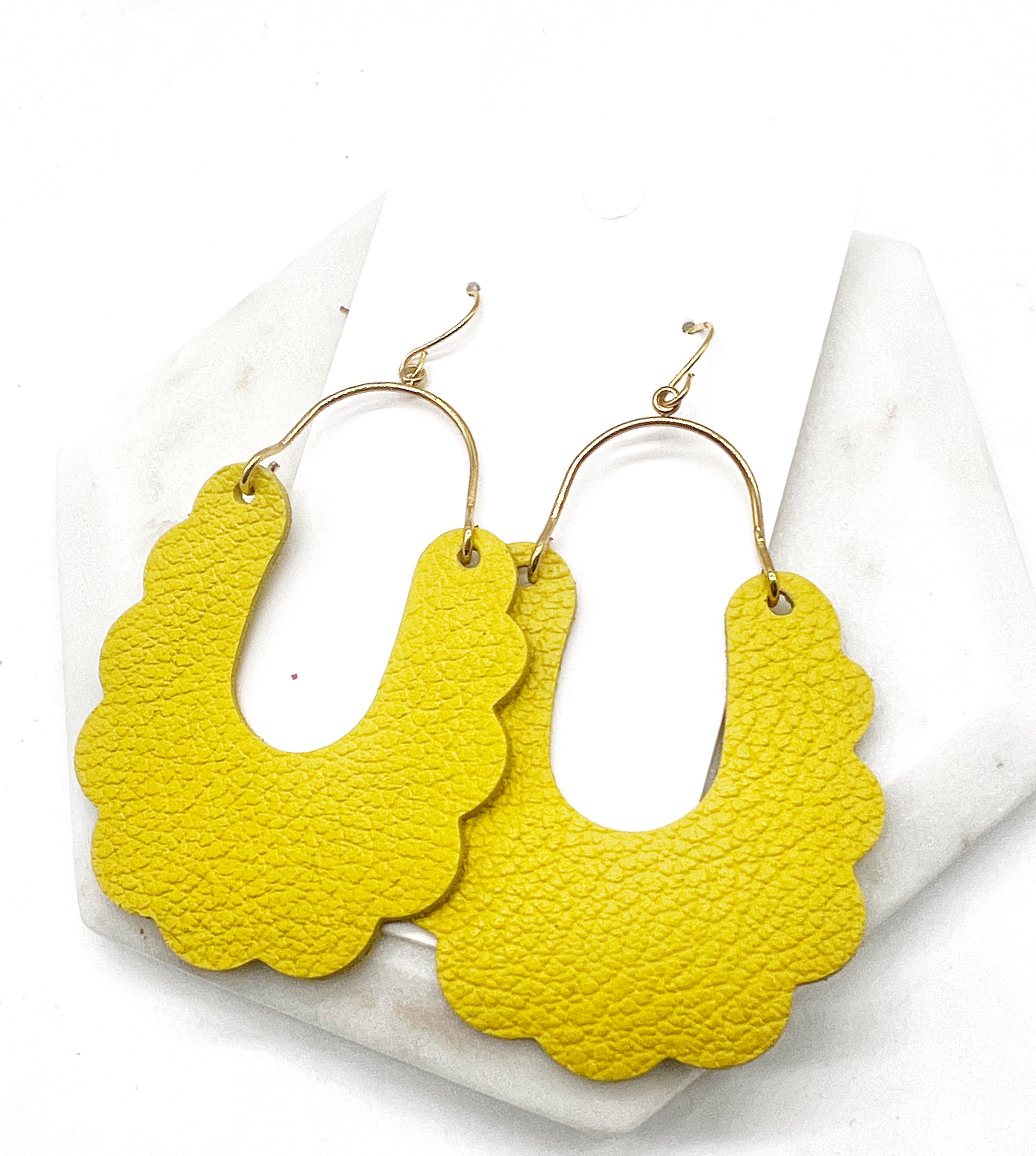 Yellow Dahlia Leather Earrings