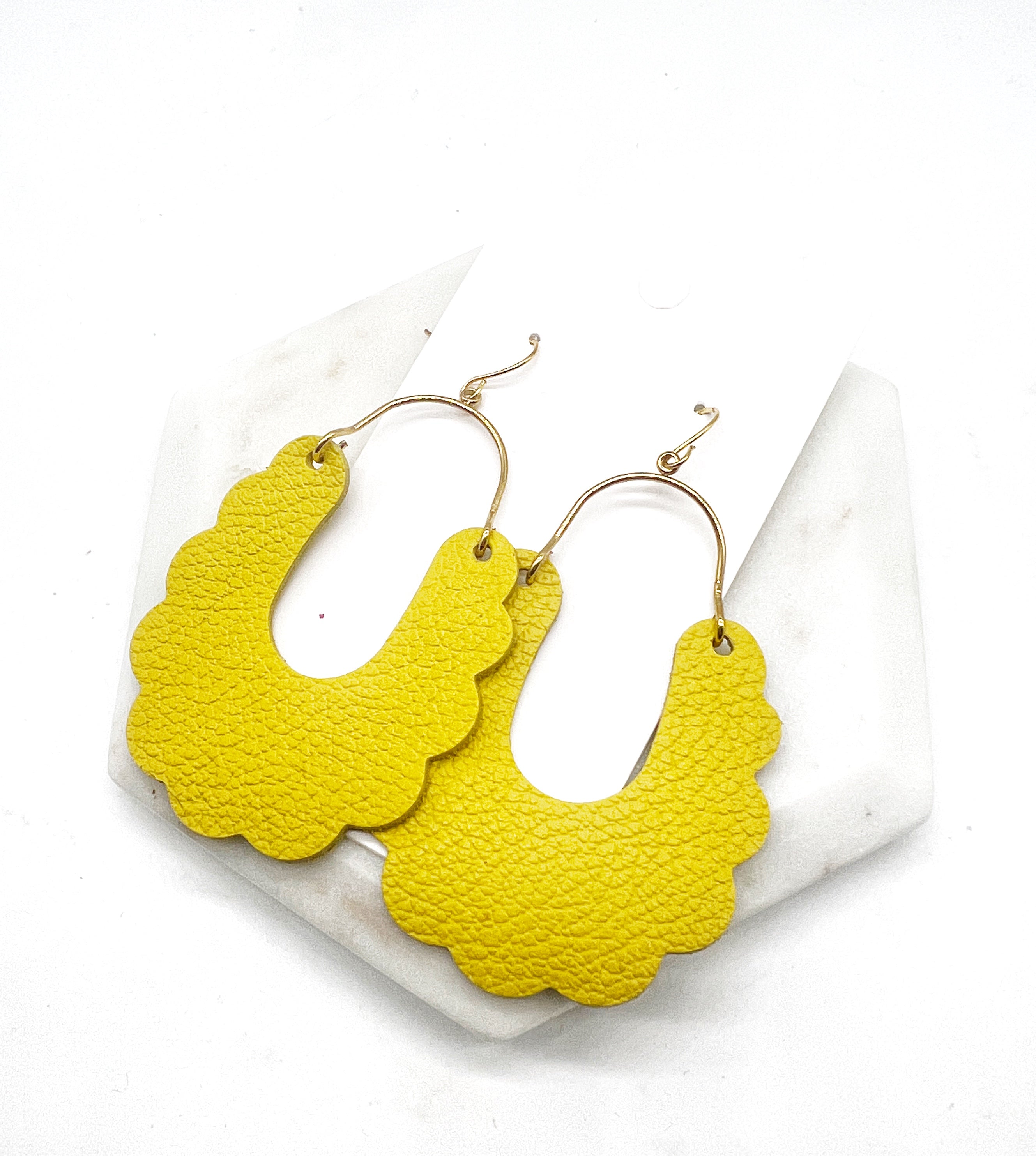 Yellow Dahlia Leather Earrings