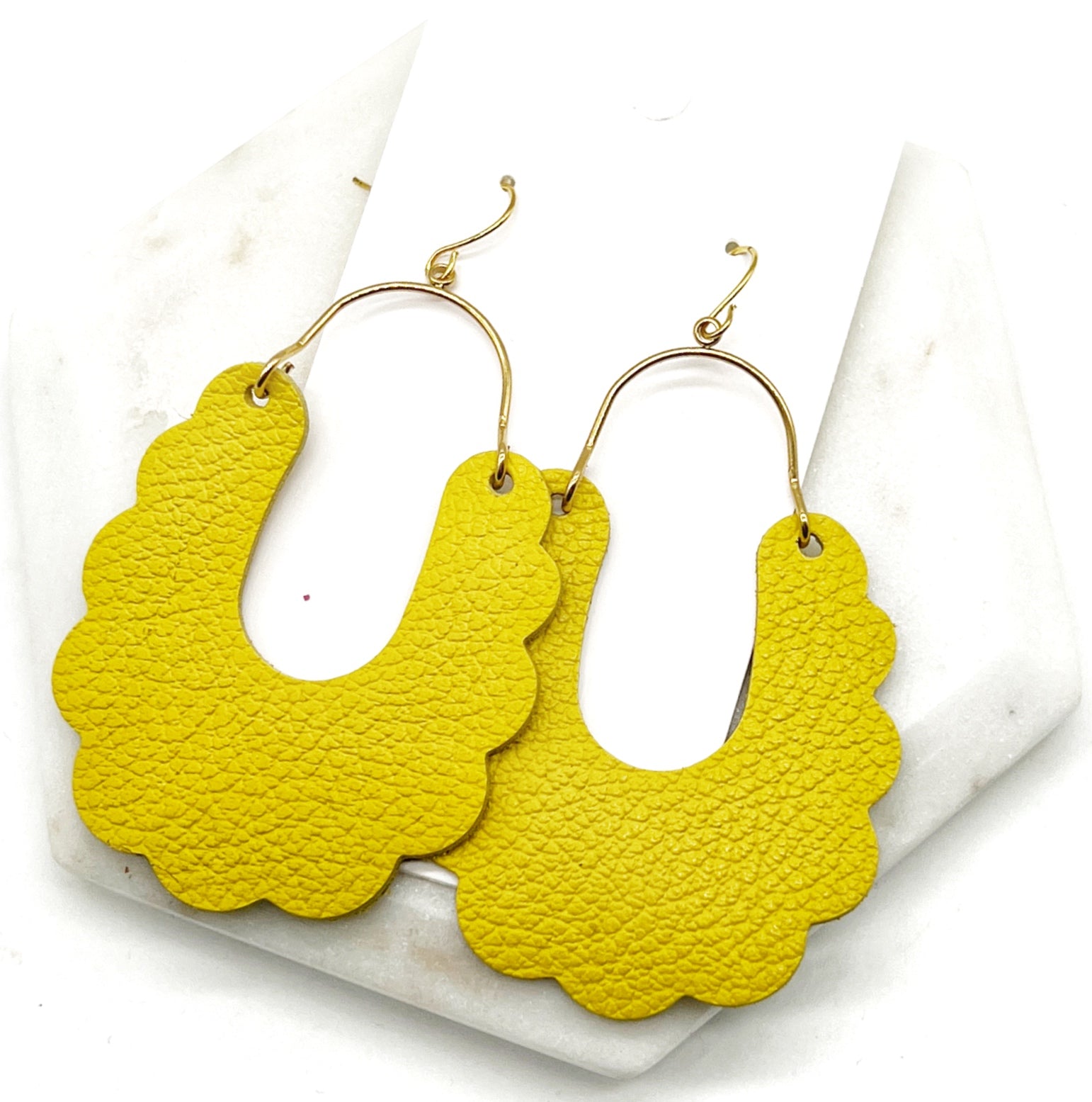 Yellow Dahlia Leather Earrings