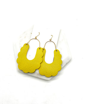 Yellow Dahlia Leather Earrings