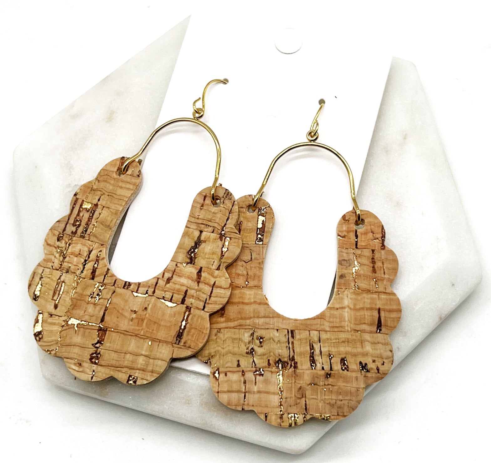 Gold Natural Dahlia Corkleather Earrings