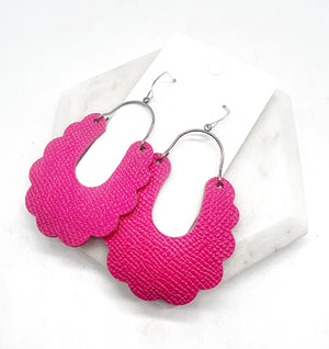 Hot Pink Dahlia Leather Earrings