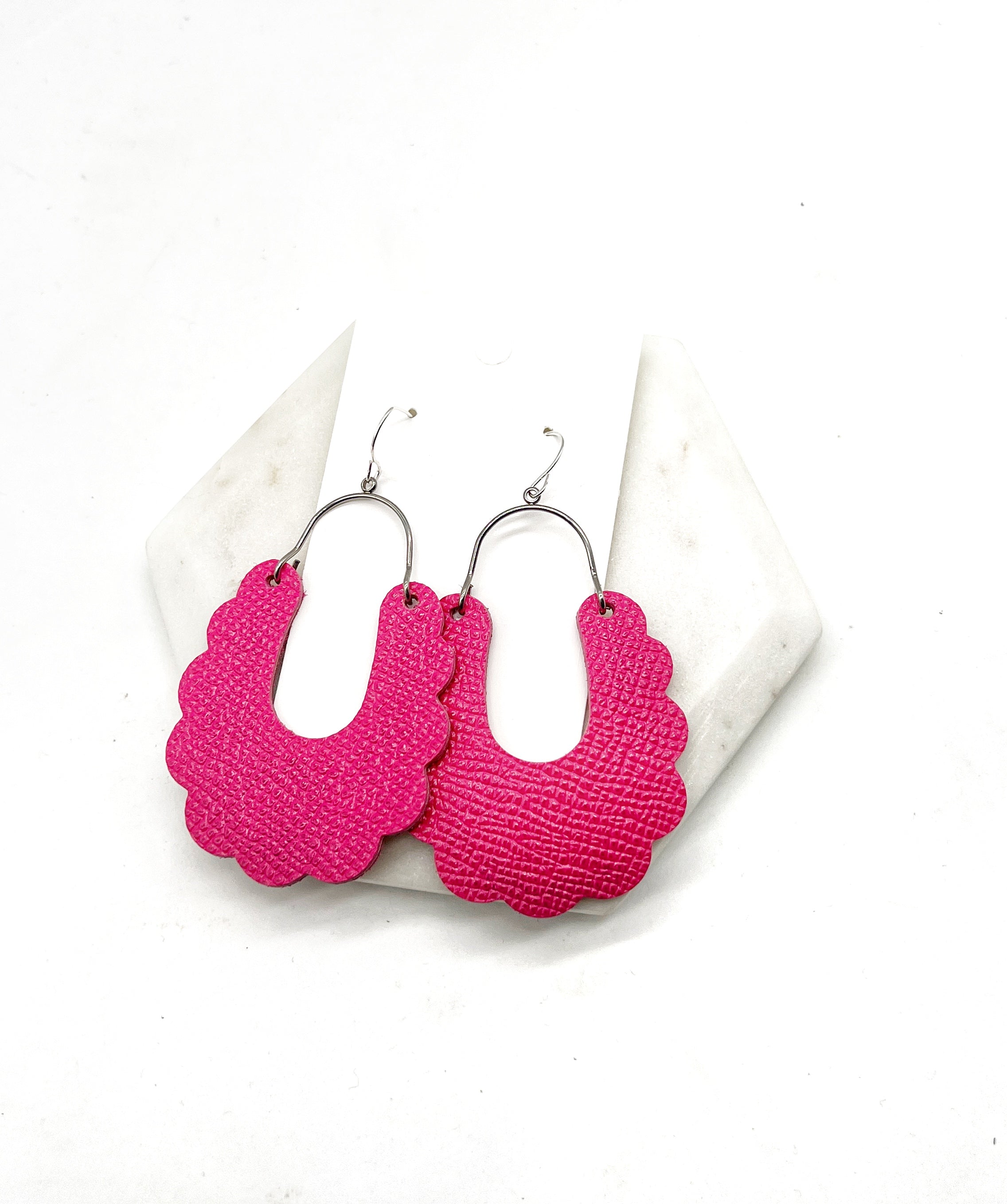 Hot Pink Dahlia Leather Earrings