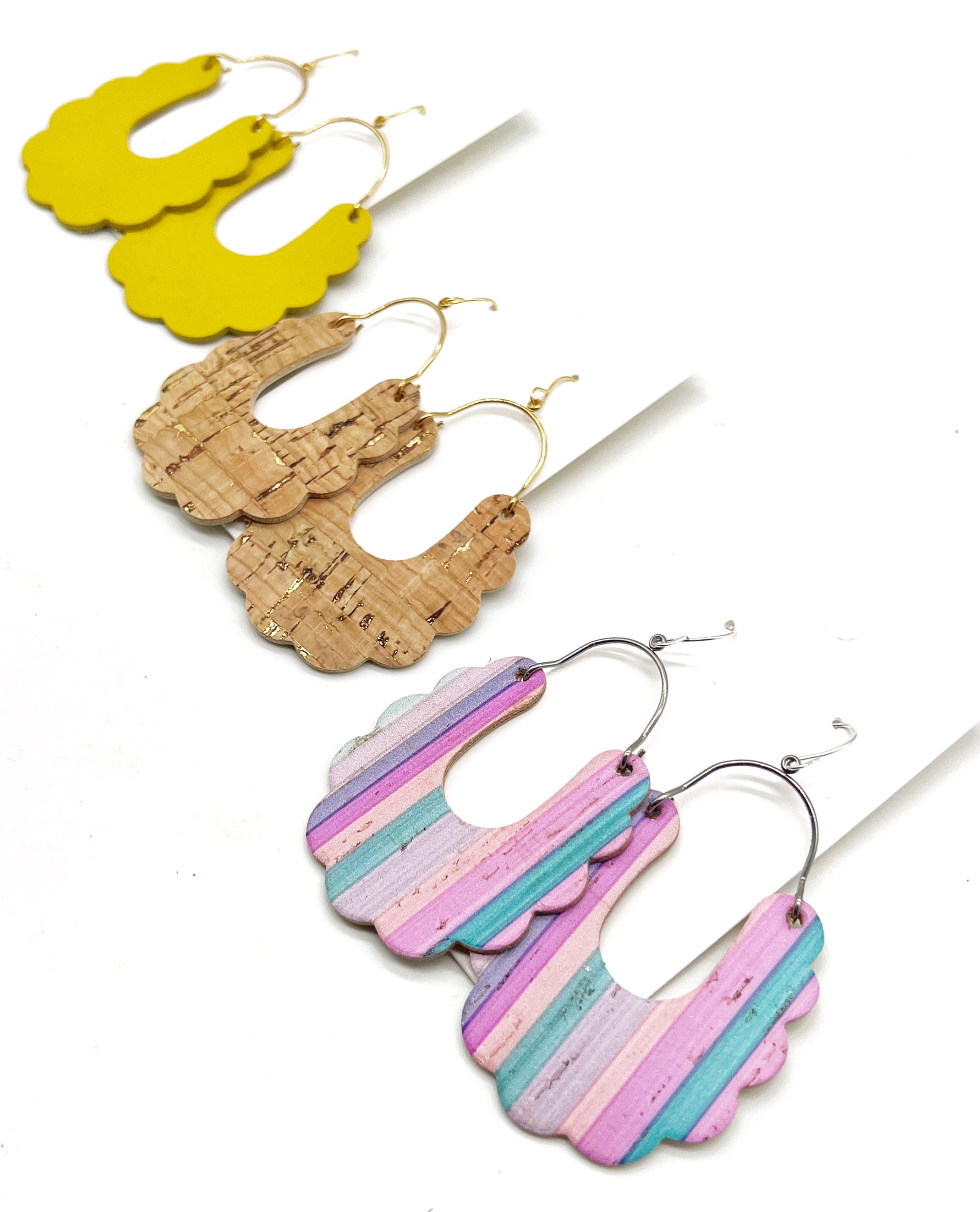 Lilac Stripes Dahlia Corkleather Earrings