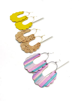 Gold Natural Dahlia Corkleather Earrings