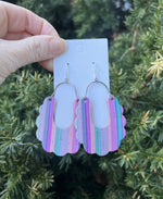 Lilac Stripes Dahlia Corkleather Earrings