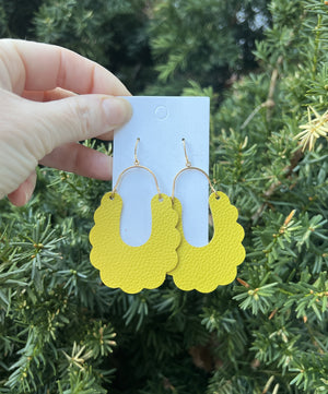 Yellow Dahlia Leather Earrings