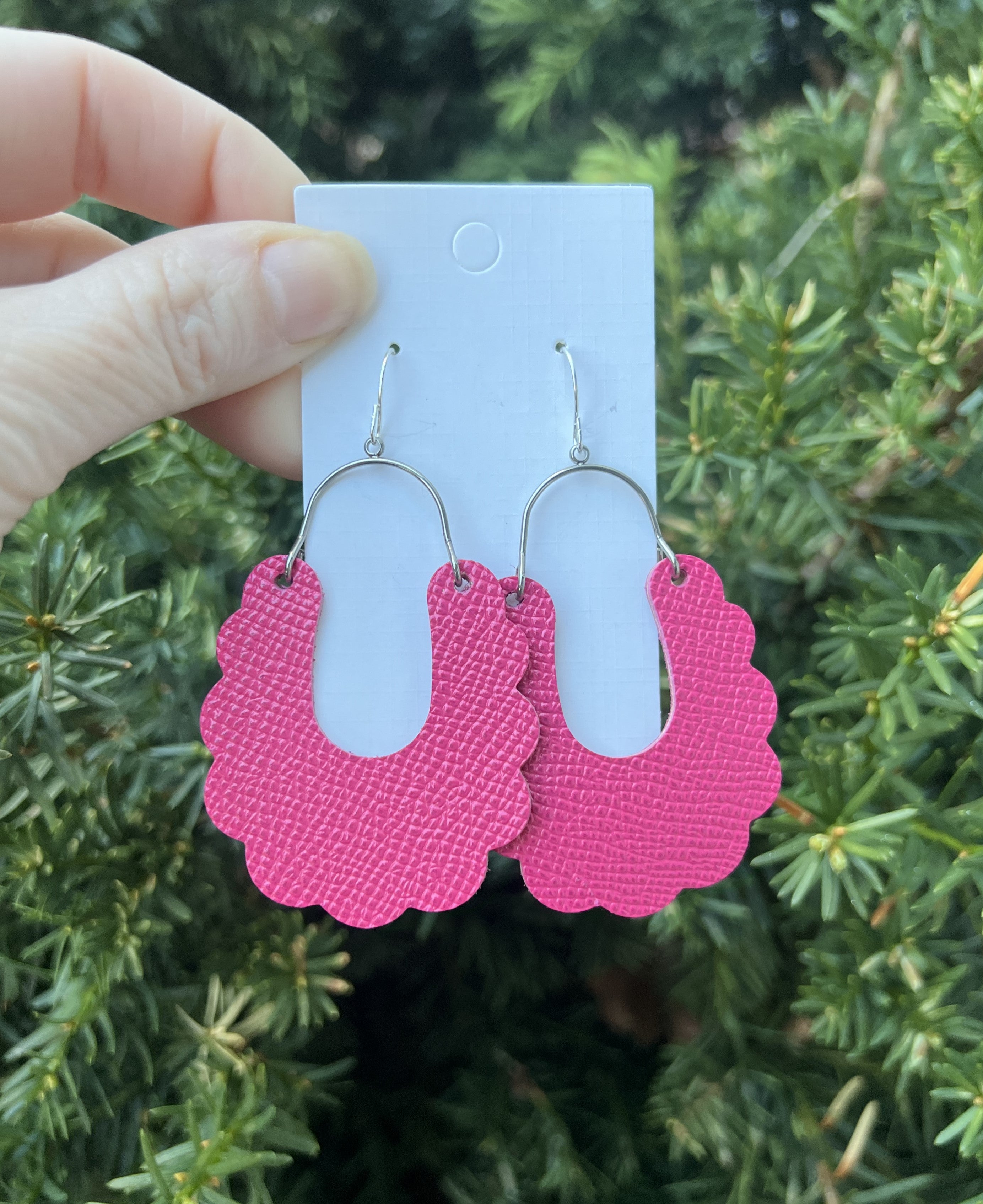 Hot Pink Dahlia Leather Earrings