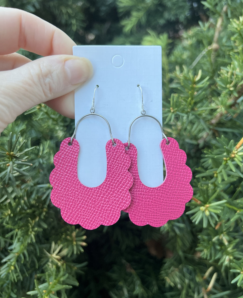 Hot Pink Dahlia Leather Earrings