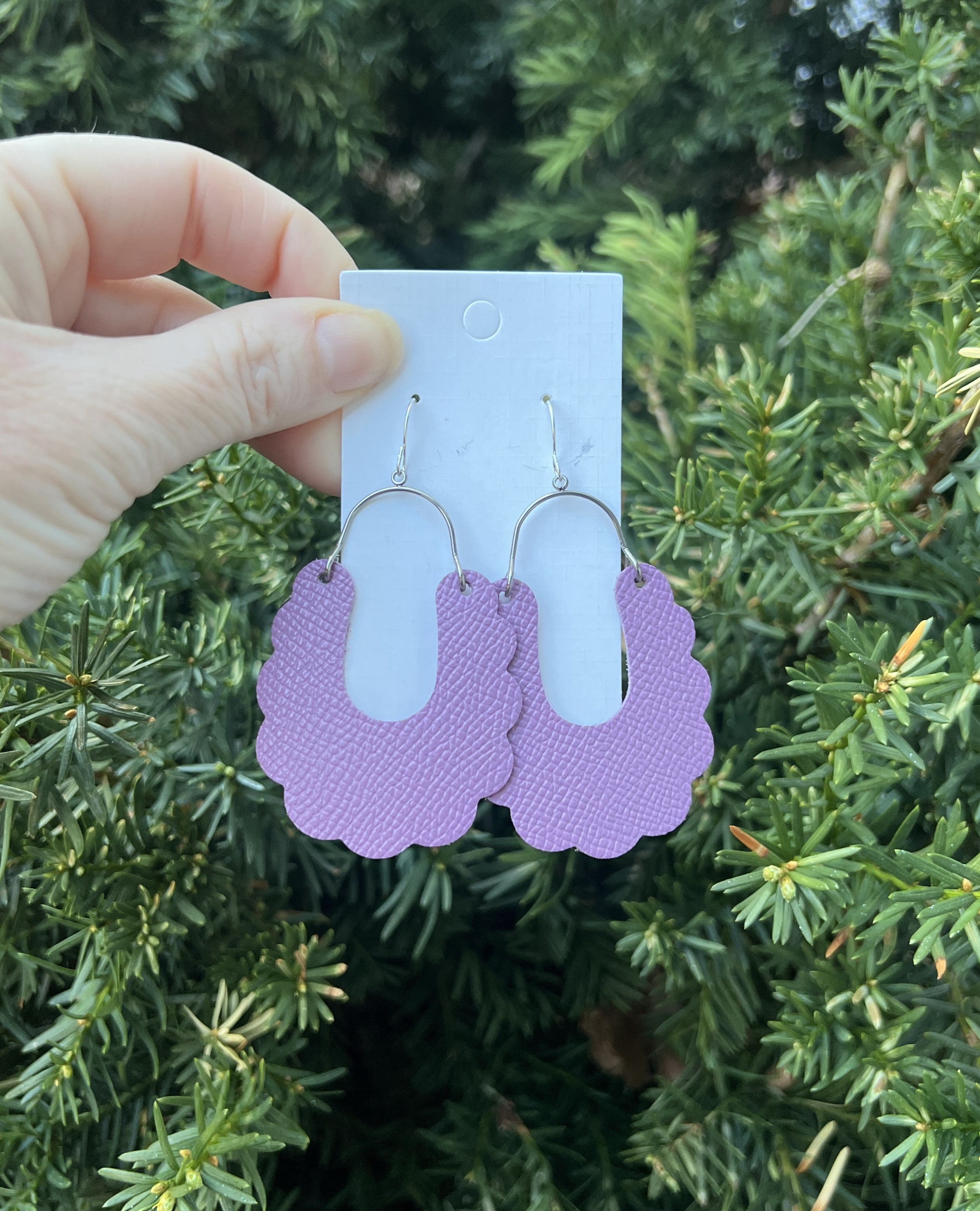 Lilac Dahlia Leather Earrings