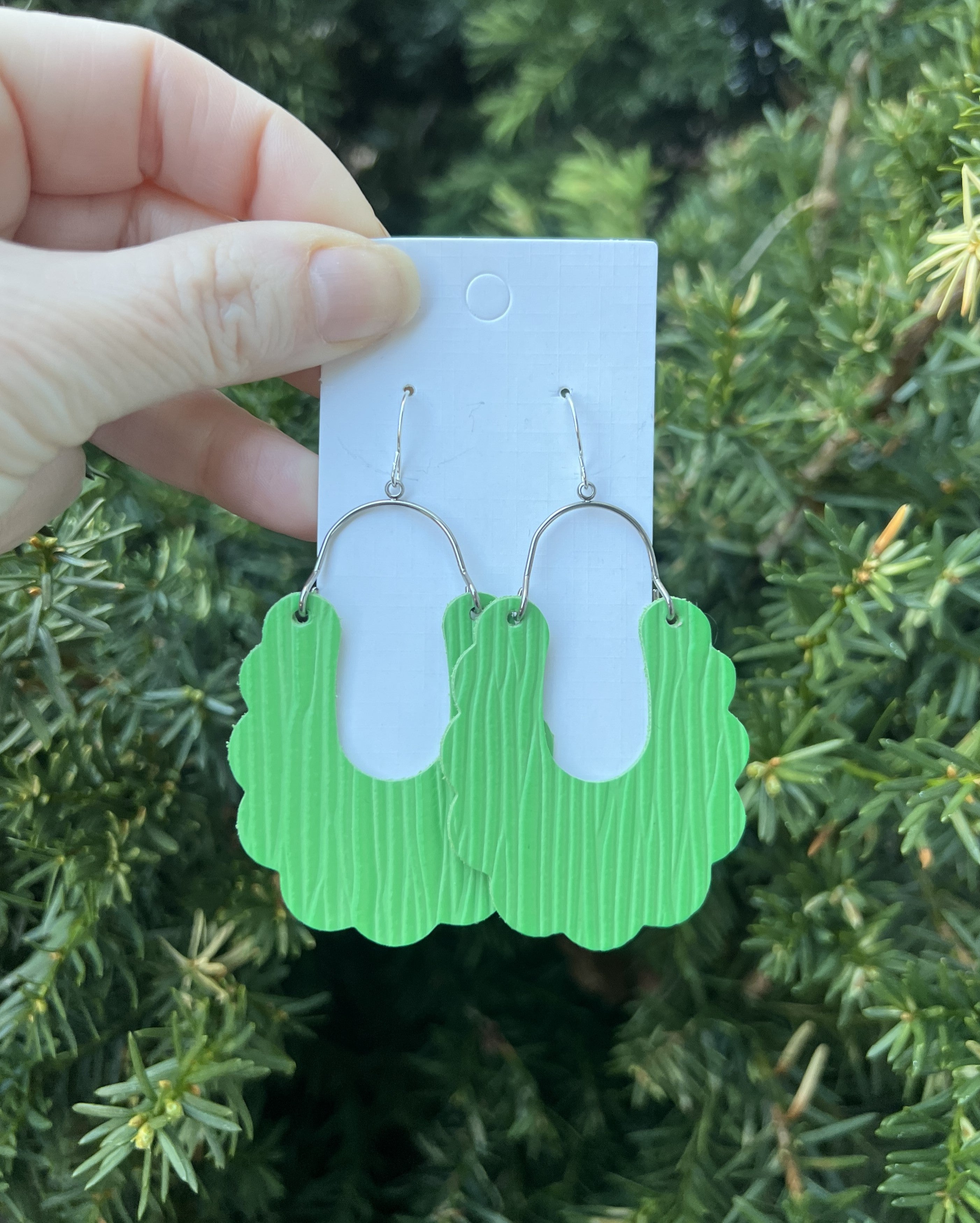 Lime Green Dahlia Leather Earrings