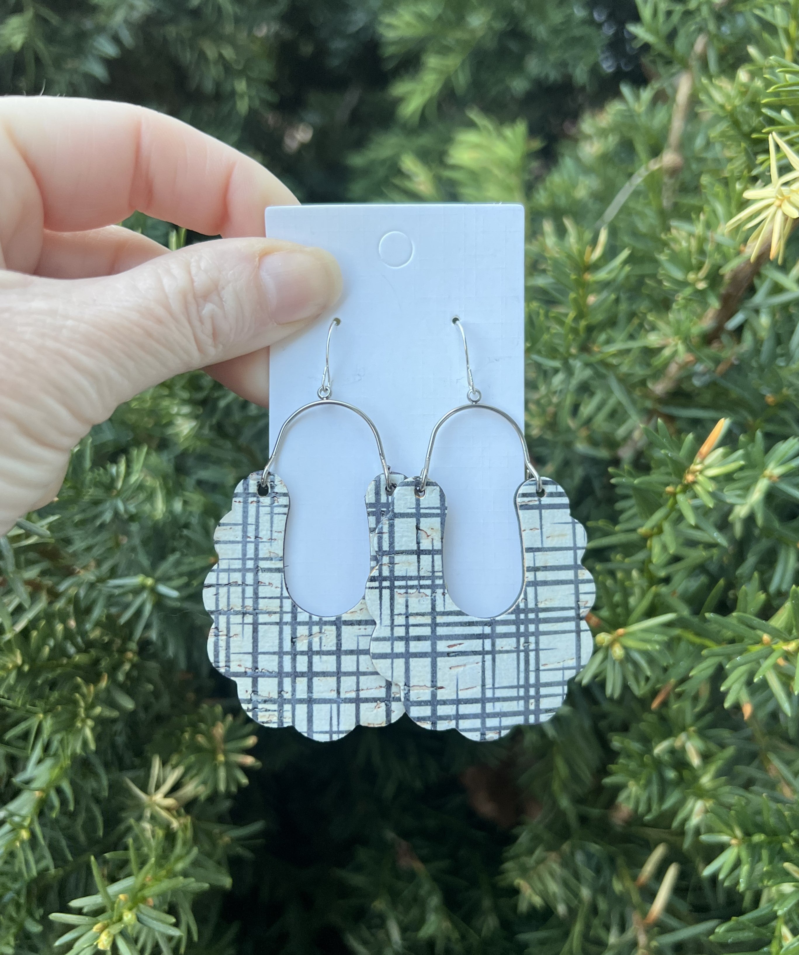 Black White Plaid Dahlia Corkleather Earrings