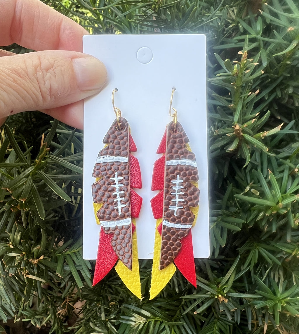 Chiefs Feather Boho Leather Earrings